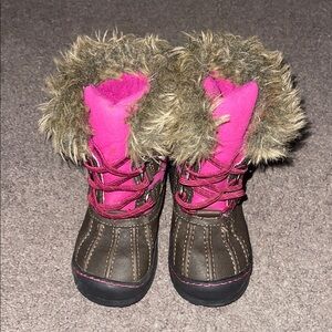 Pink and Brown Old Navy Slip on Toddler Boots with Faux Fur